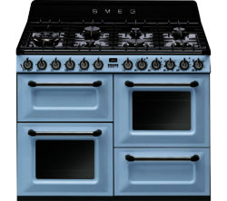 Smeg Victoria TR4110AZ 110 cm Dual Fuel Range Cooker - Azzurro & Black